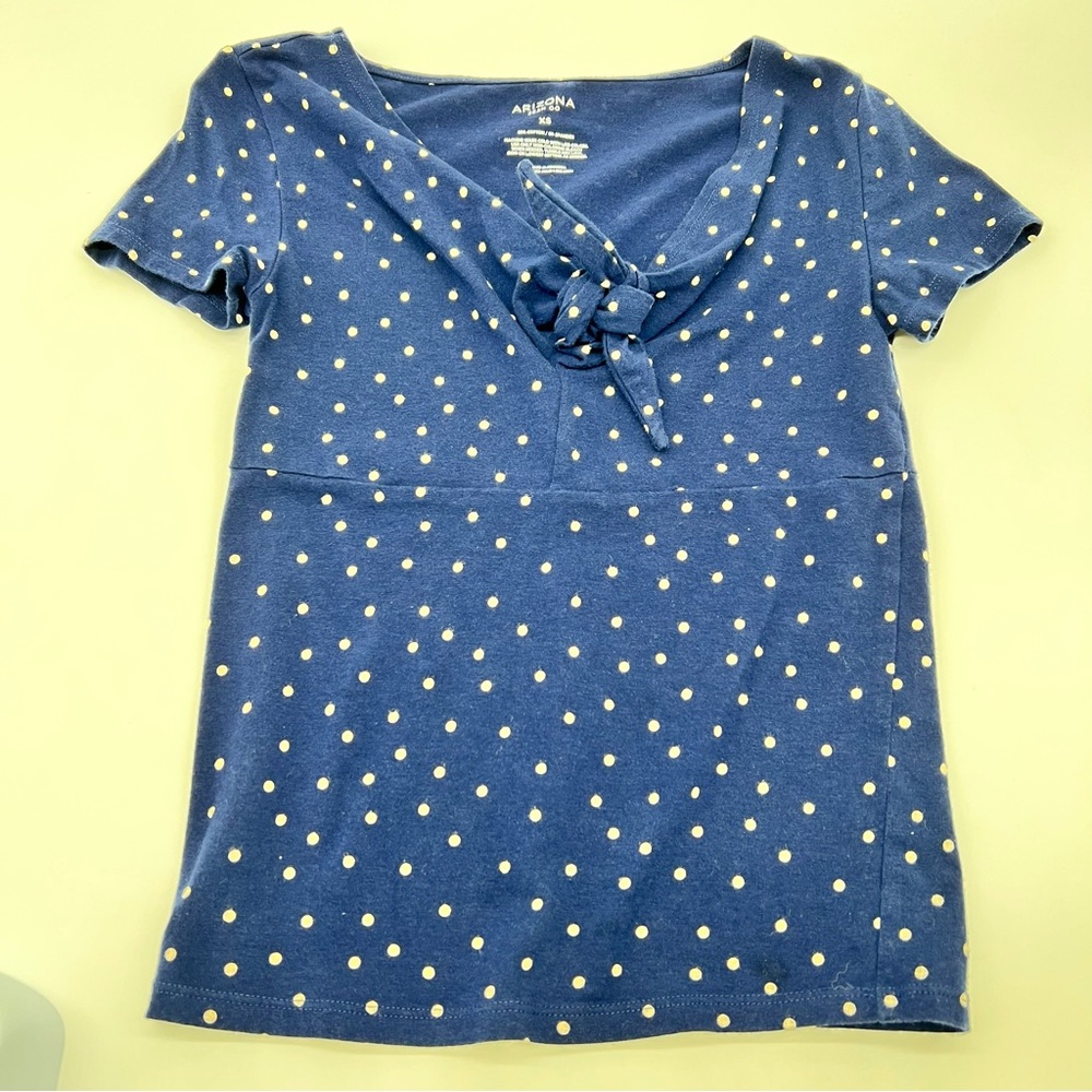 Mossimo Supply Co. Blue w/White Polka Dot Short Sleeve Top cotton Blend Size XS